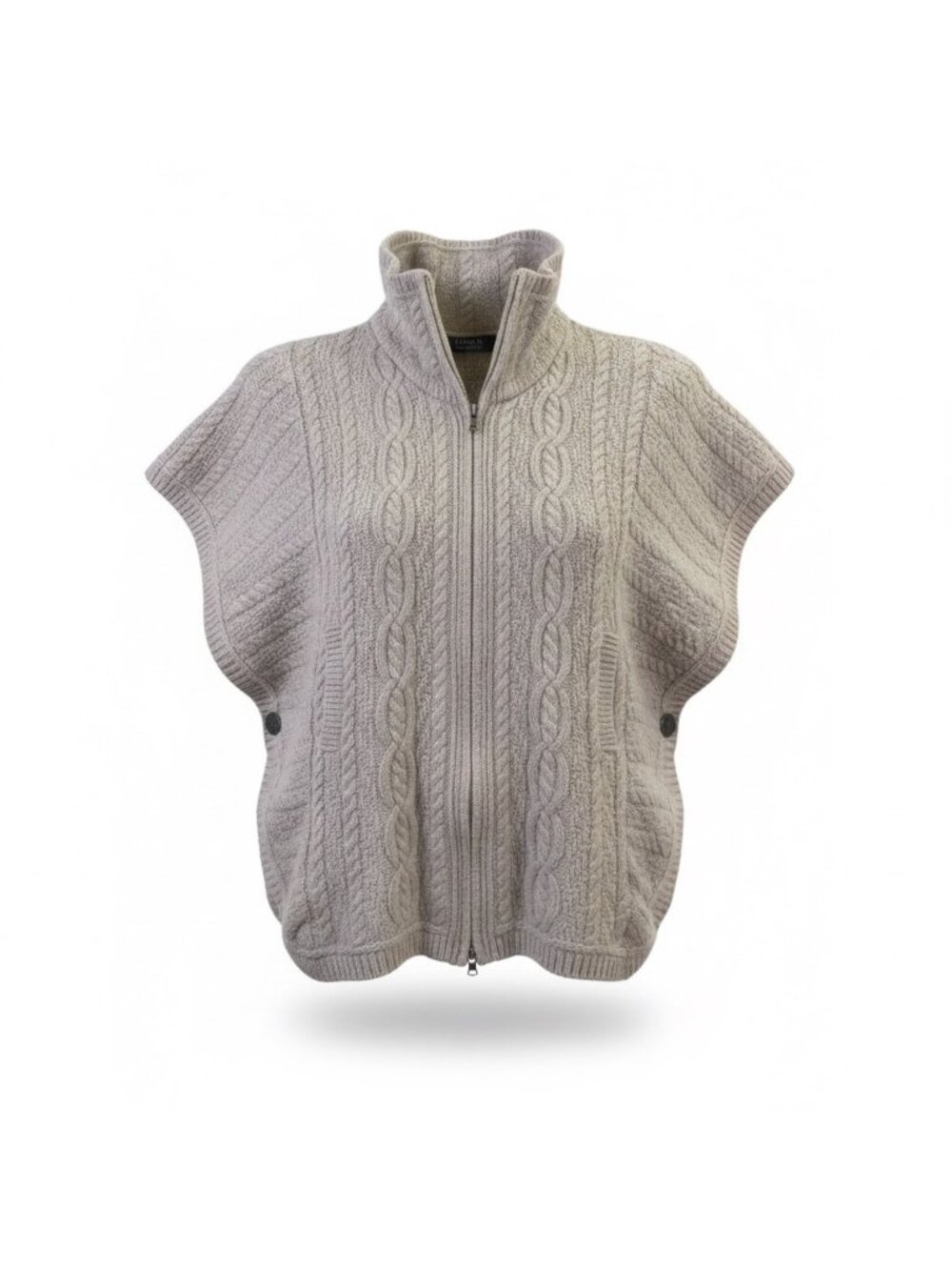 Aran Crafts Womens Beige Merino Wool Cable Knit Buttoned Cape Ireland Sz M/L